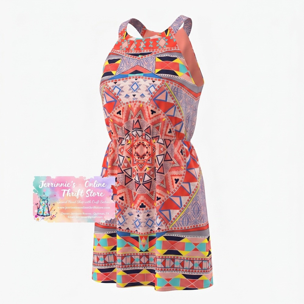 Pink Owl Apparel Geometric Tribal Print Mini Dress Size L